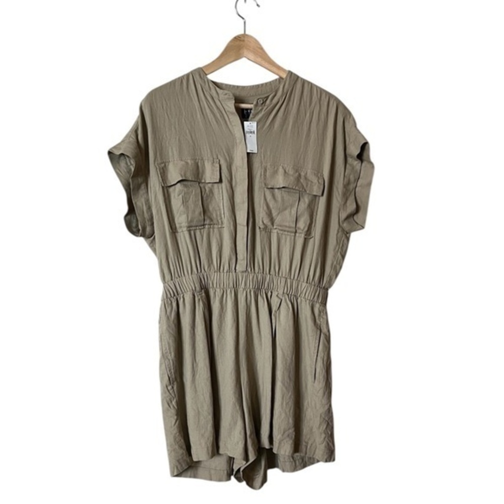 NWT GAP Iconic Khaki Tan Linen Blend Utility Romper, M
